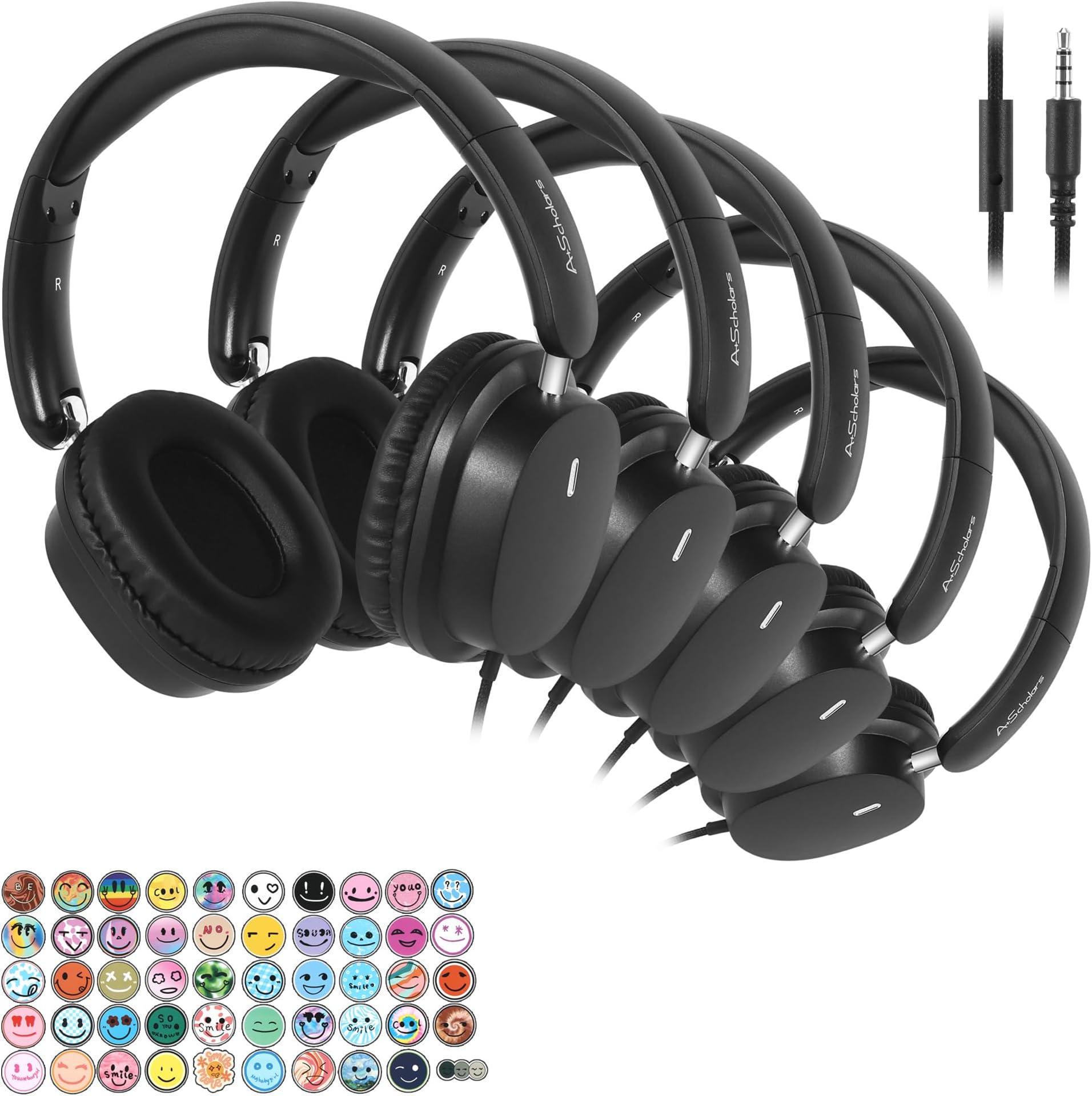 Kids Headphones Bulk 5 Pack for School, HD Mic Stereo Sound Over-Ear Headphones for Classroom, Comfortable Fit, Foldable, 3.5mm Jack Wired Headphones for Kids ipad Tablets Computer Travel