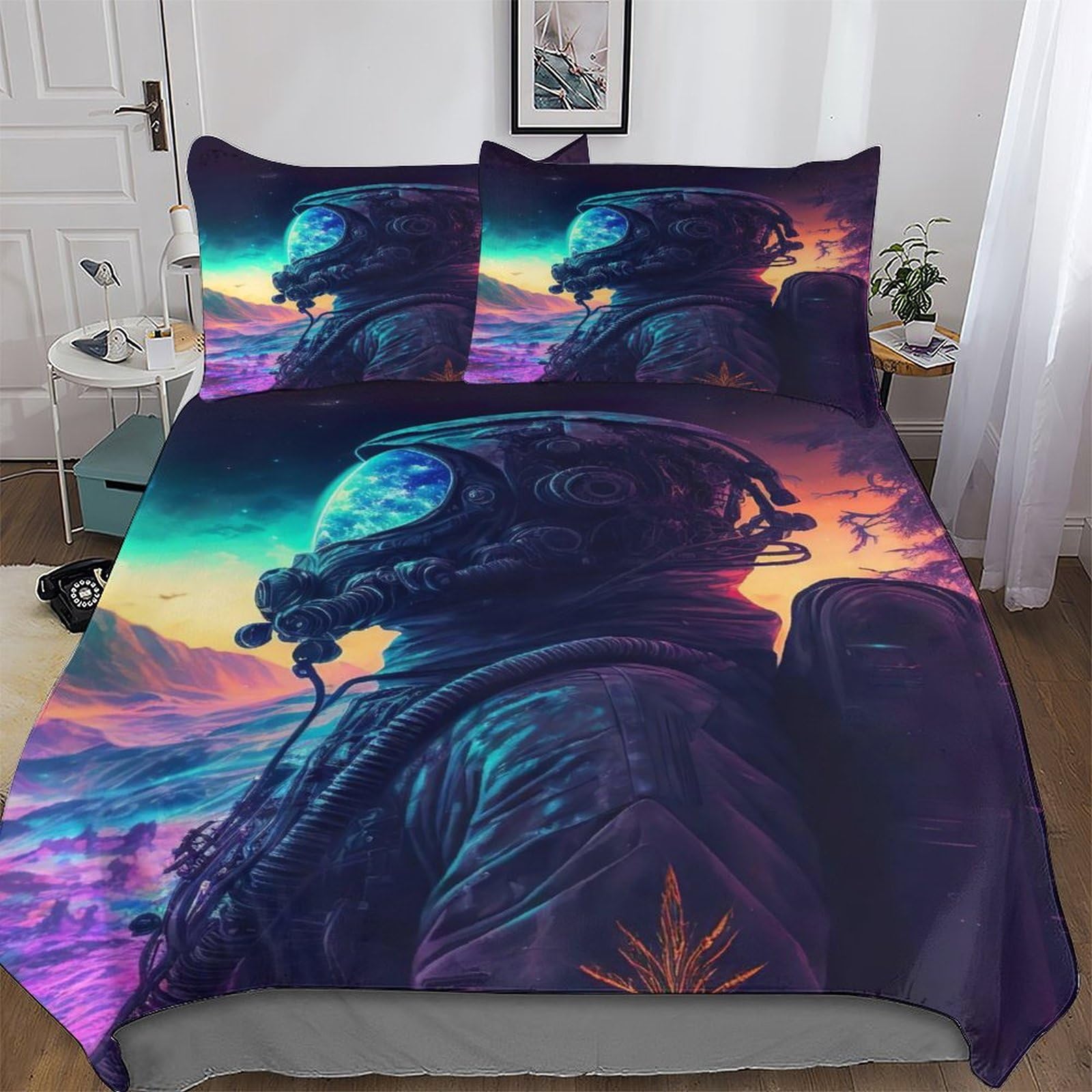Astronaute ensemble de literie 3 pièces avec housse de couette king en microfibre