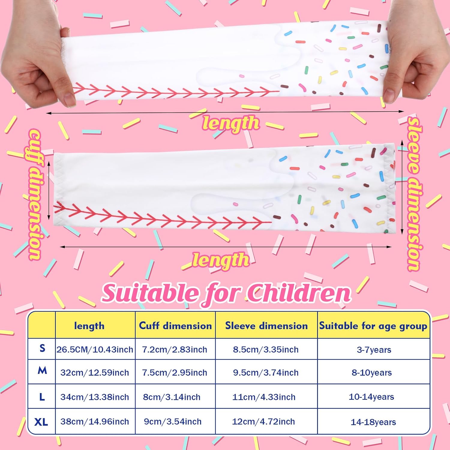 JaGely 16 Pairs Ice Cream Arm Sleeves for Kids UV Sun Protection Football Basketball Baseball Compression Long Sleeves Youth