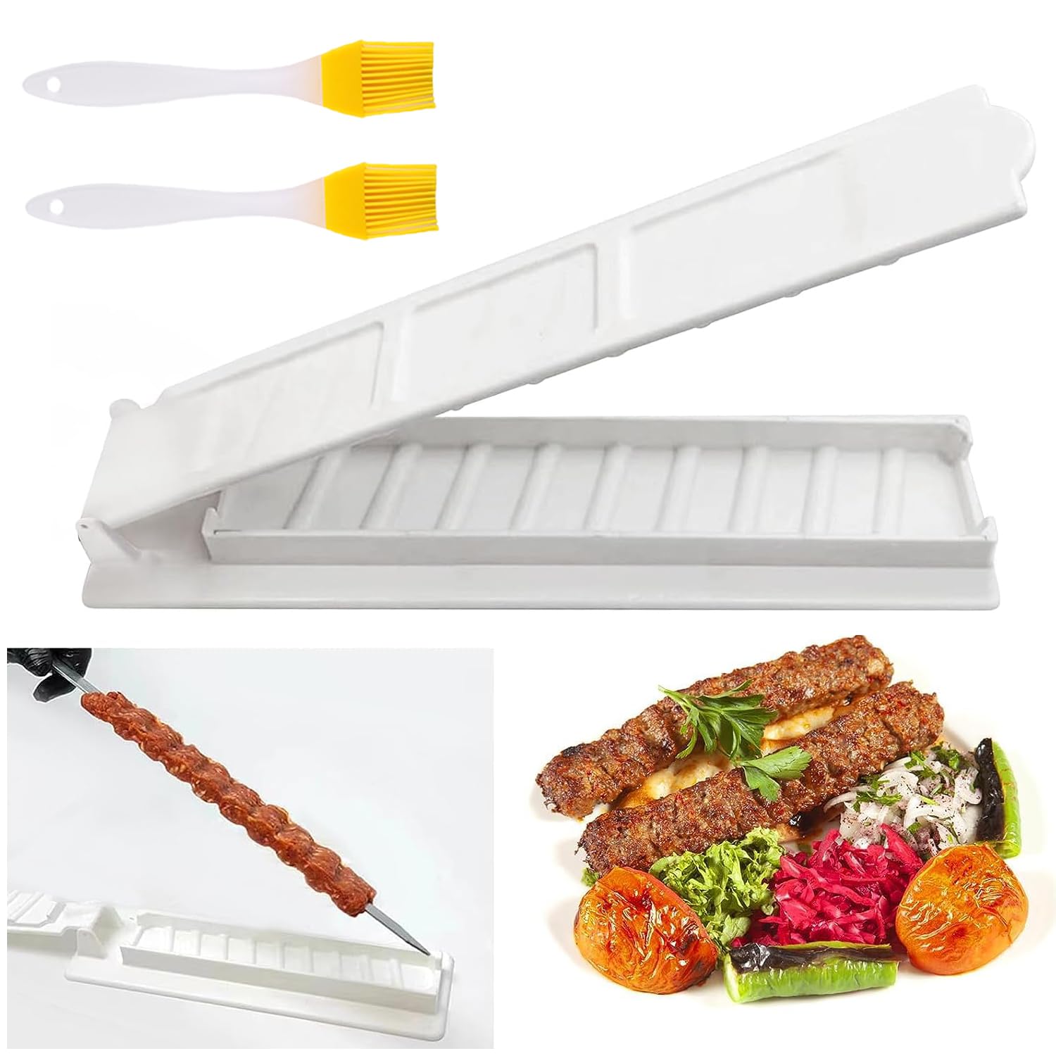 Moninsta [1+2] Kebab Machine:Kebab Press with Brush,Kitchen Kebab Maker,Manual Kebab Mould,Turkish Kebab Maker,Outdoor Kebab Maker(White)