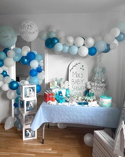 Miniatura 6 de Decoraciones de baby shower para niño, kit de guirnalda de globos de elefante con cajas de bebé, letras "It's a boy", telón de fondo, globos para