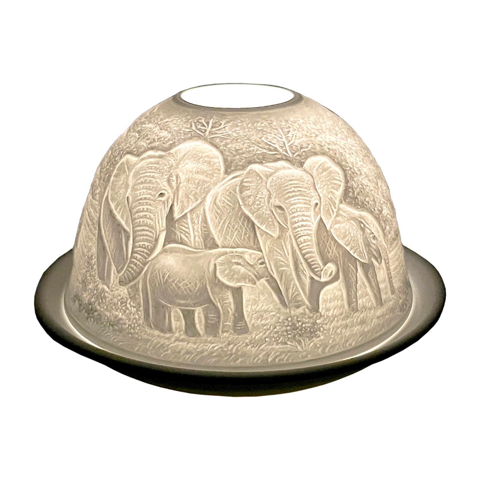 Cello Women's White Porcelain Tealight Holder Dome - Elephant Family Design With 3D Projection Image For Scented Unscented Led Candle Wax Warmer Gift Ornament For Home Bedroom Birthday Present Mum Dad
