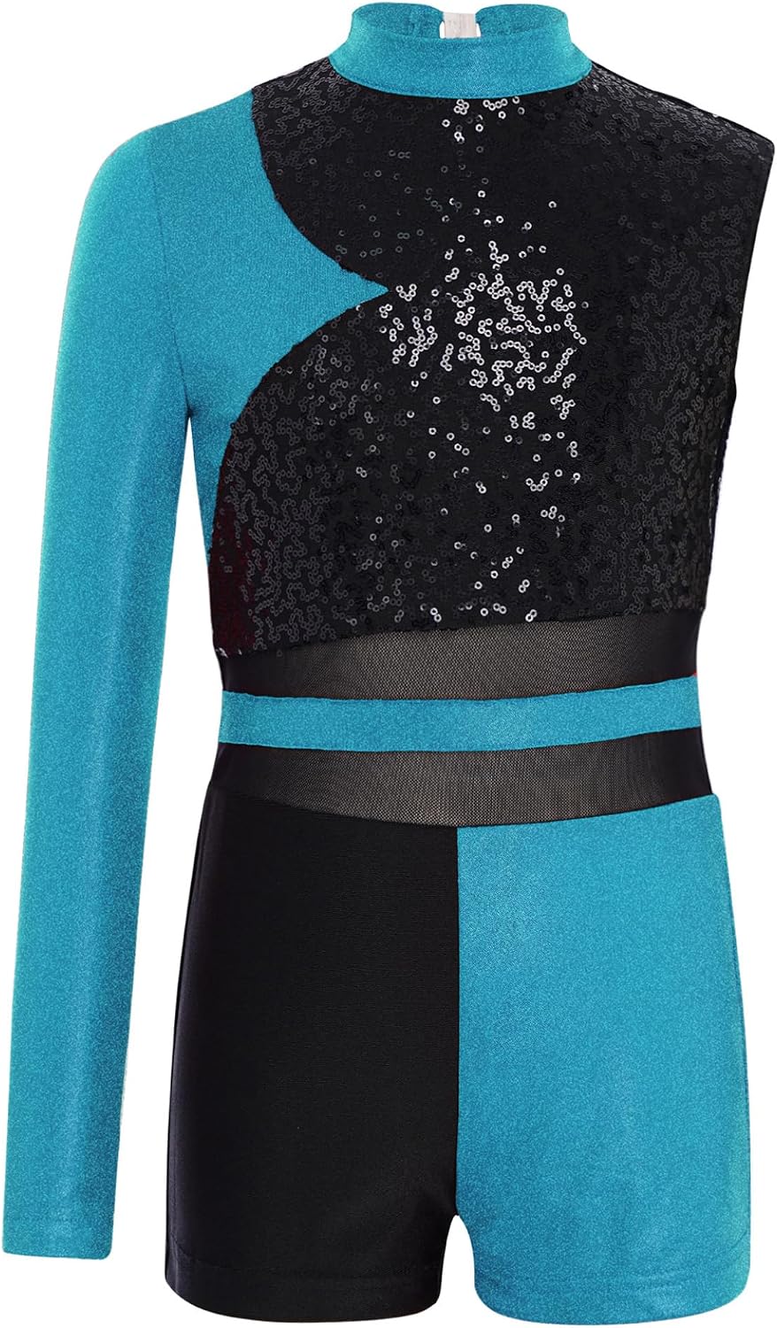 Gymnastics Leotard for Girls Sequin Metallic Unitard Biketard Shorts Jumpsuit Athletic Dance Bodysuit