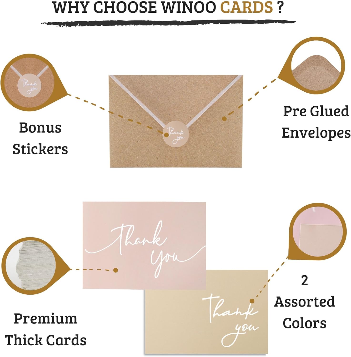 Winoo Design 100 PK Bulk Thank You Cards with Envelopes - 5 x 3.5 Inches Wedding Cards Baby Shower Bridal Shower Personalized Thank You Notes for Small Business Graduation Funeral Birthday (2 colors) 2 ASSORTMENT