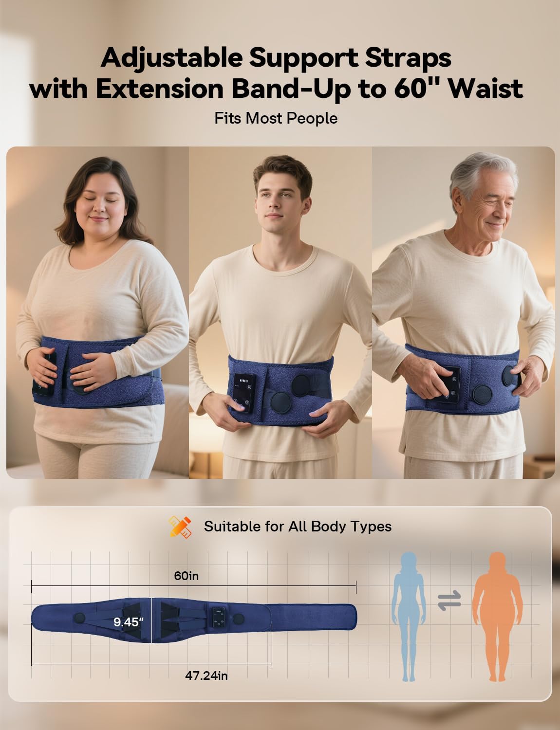 Cordless Heating Pad with Massager for Back Pain Relief, 47-60" Lower Back Massager Wearable Heating Pad for Cramps with 3 Heat & Timer, 4 Vibration, 5000mAh, Birthday Valentine's Gift for Men Women - Image 5