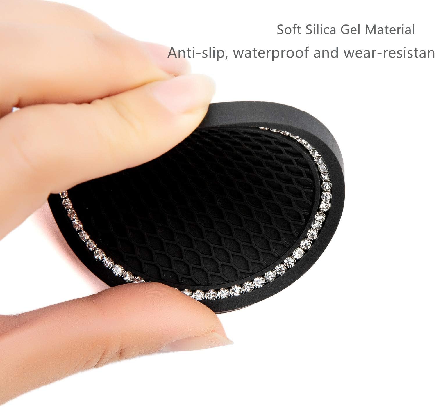 Car Cup Holder Coasters, Silicone Anti Slip Cup Holder for Car, Cute Bling Car Cup Holder , Black Car Coasters 2.75 inches, Pack of 2