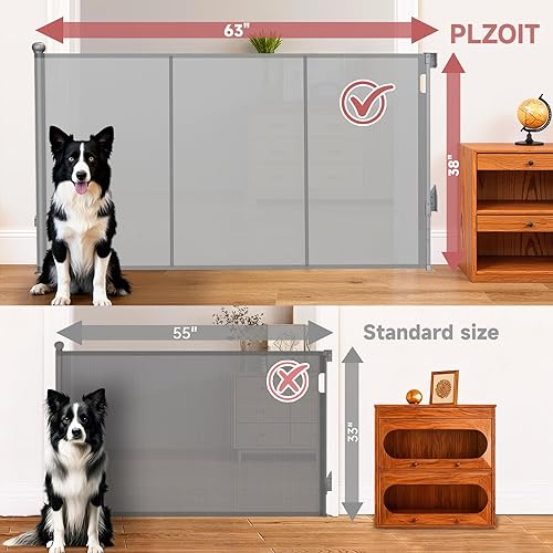 Miniatura 3 de Puerta retráctil reforzada para bebé, extra 38 pulgadas de alto, se extiende hasta 63 pulgadas de ancho, puerta de malla de instalación para