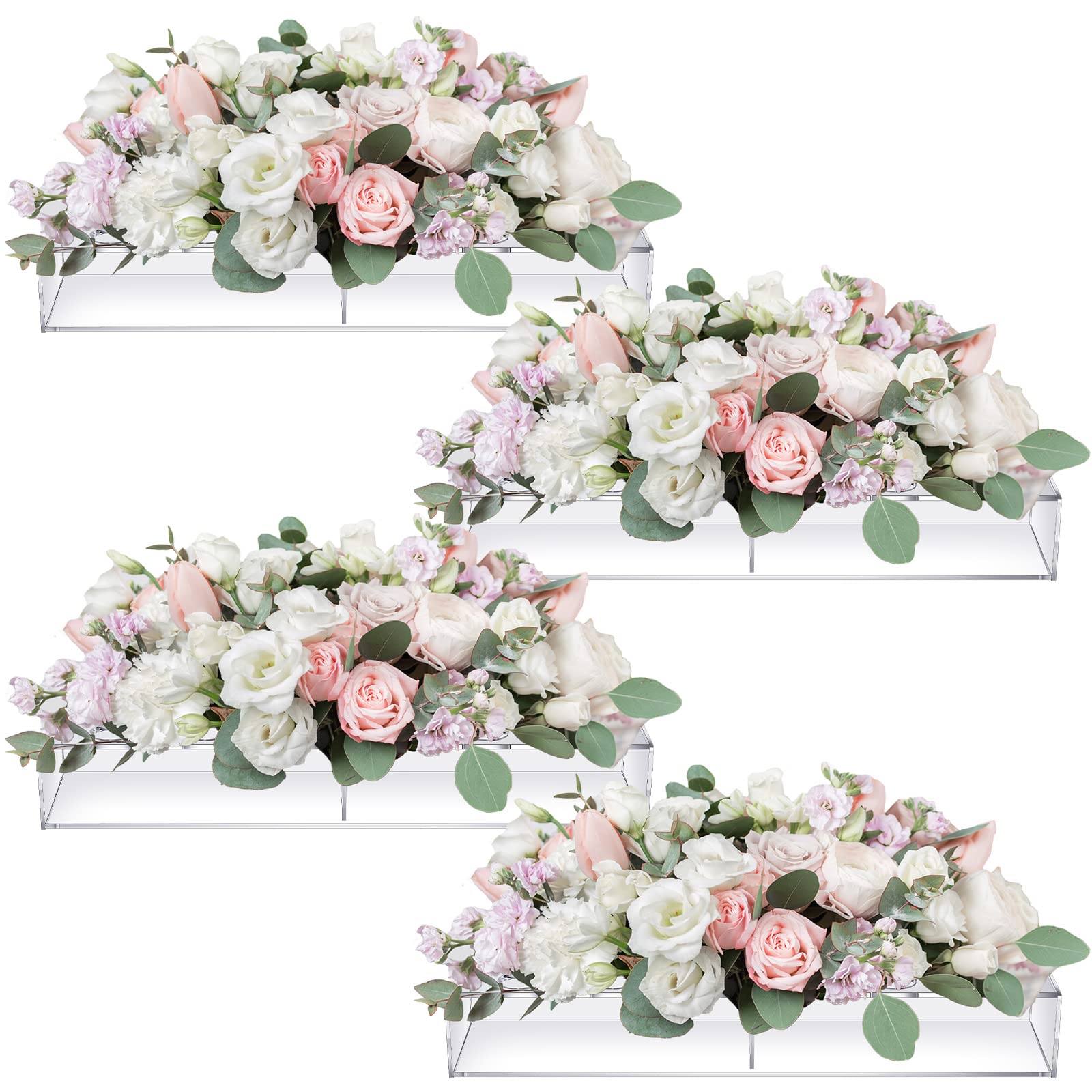 Photo 1 of Flower Vase Acrylic Rectangular Floral Centerpiece for Dining Table 15.7 Inch Long Rectangle Vase Decorative Clear Vase for Home Decor and Weddings, No Flower (4 Pcs)