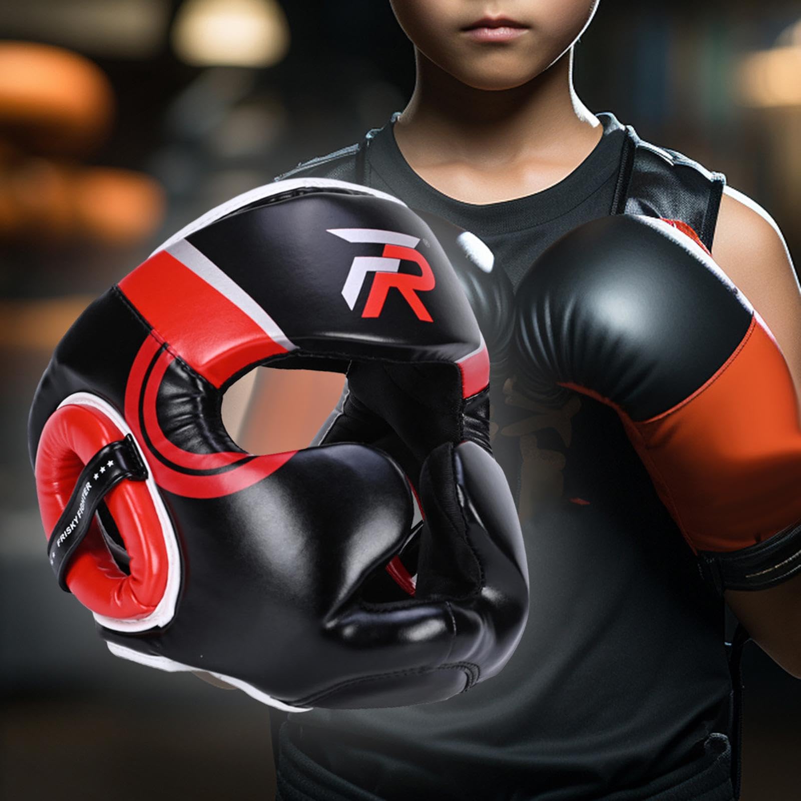 Casco Boxe Protettivo per Bambini Adulti Uomini Donne Casco Taekwondo Regolabile Imbottito Copertura Integrale Viso Materiale Traspirante in PU Pelle