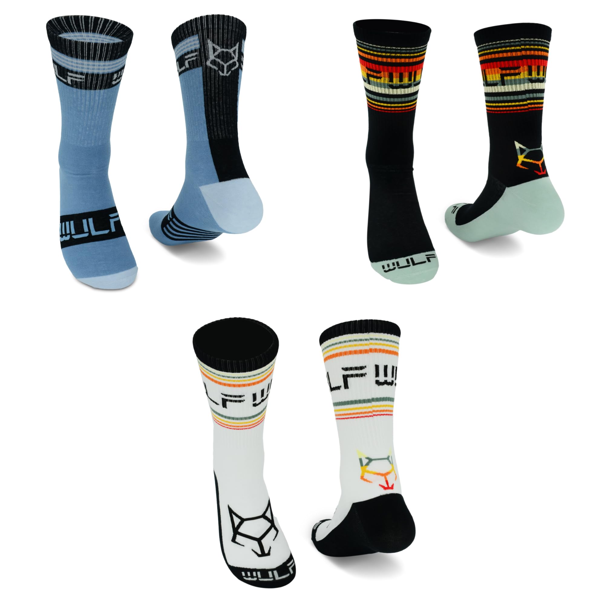 Wulf Men’s Athletic Crew Socks, Breathable Socks with Arch Support, Running Socks, Pack of 3