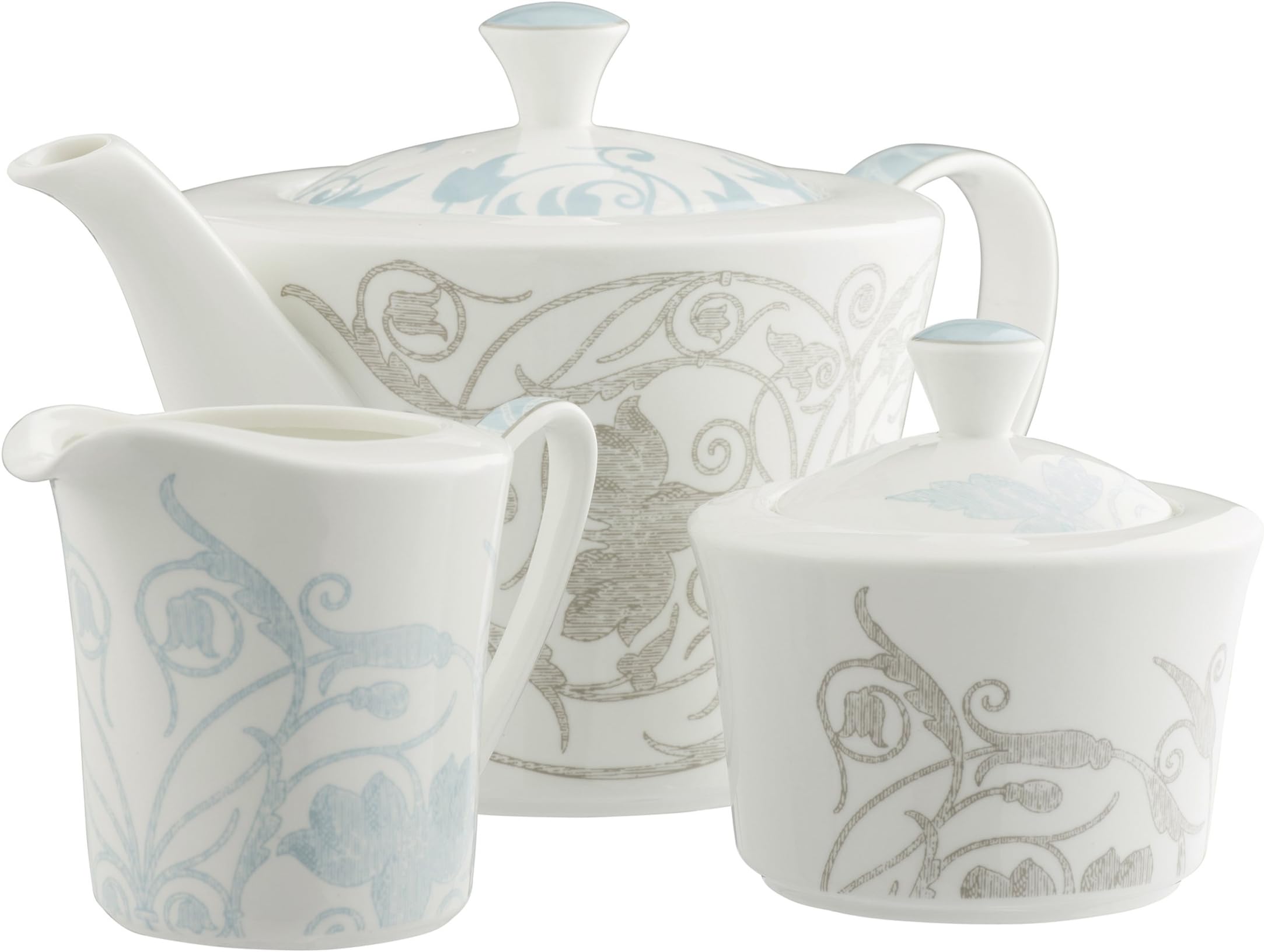 Belleek Living Novello Teapot, Cream & Sugar Set, Ceramic, Duck Egg