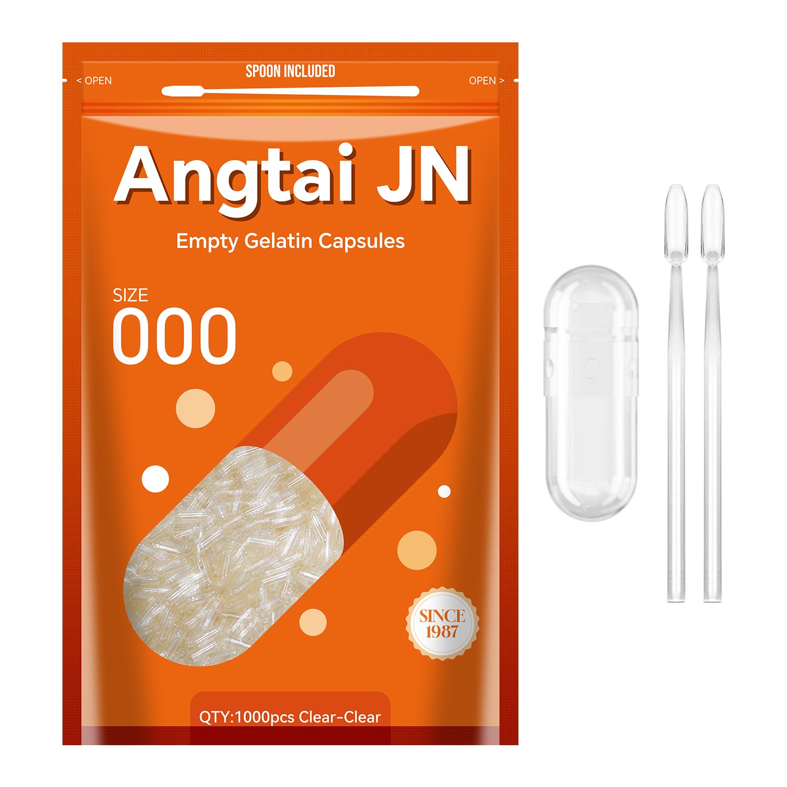 AngtaiJN Leere Gelatinekapseln Größe 000-Klare Leere Kapseln zum Befüllen mit 2 Mikrolöffeln, DIY Gelatine Kapsel 000 Kompatibel mit Kapselfüller Größe 000, 1000 Stück