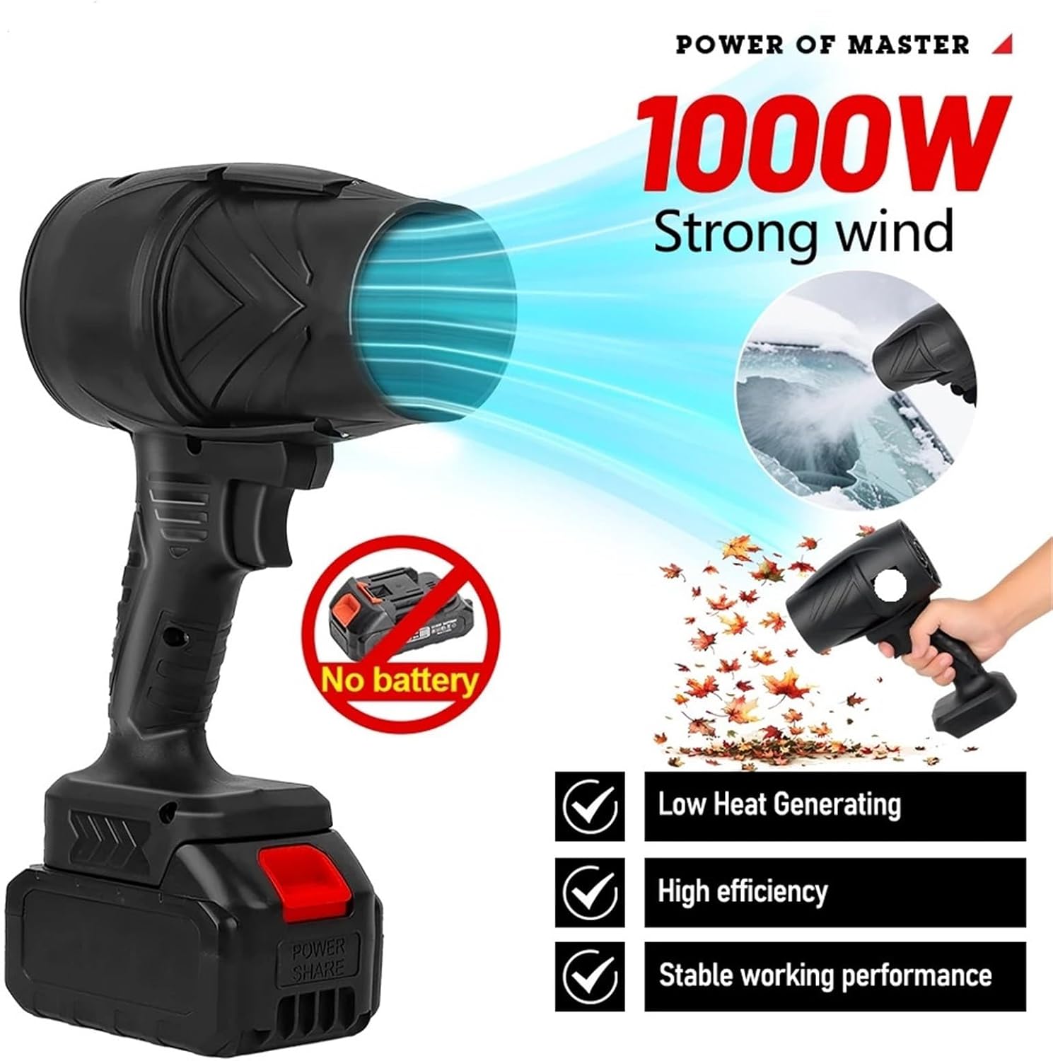 Snacko 1000W Cordless Air Blower - Handheld Turbo Jet Cleaner for Snow, Leaves & Dust - Compatible with Makita Battery
