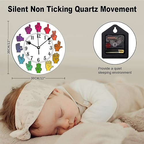Miniatura 2 de ASL - Reloj de pared con diseño de arco iris, retro, con lenguaje de señas americano, PVC, 12 x 12 pulgadas, decoración de cocina, regalos, baño,
