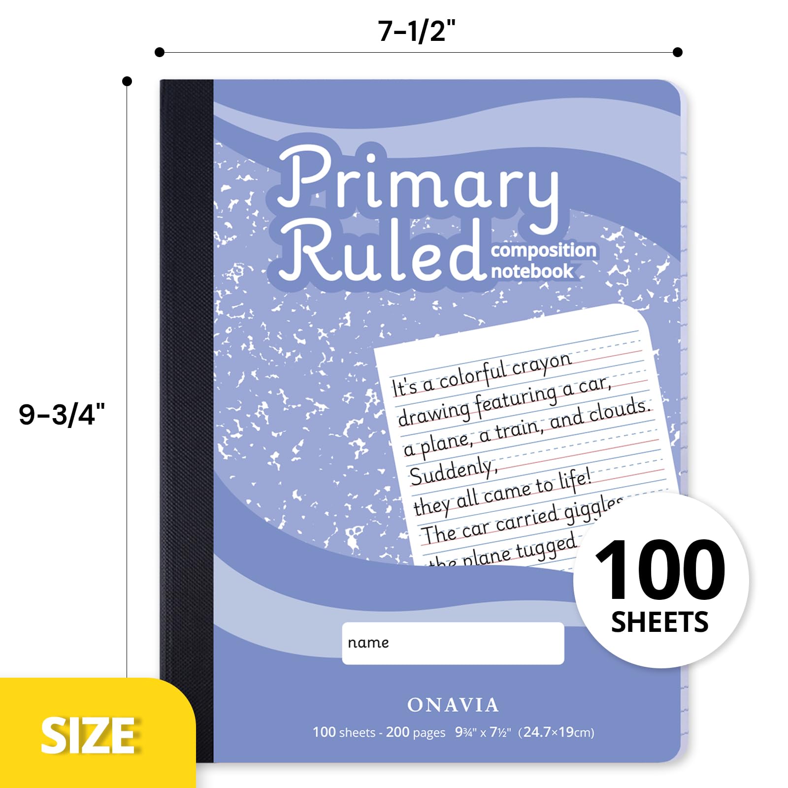 ONAVIA Quaderno di composizione principale, confezione da 12 pezzi, a righe primarie, gradi K-2, 24 x 19 cm, quaderni per scrittura in classe per bambini, blu fiordaliso