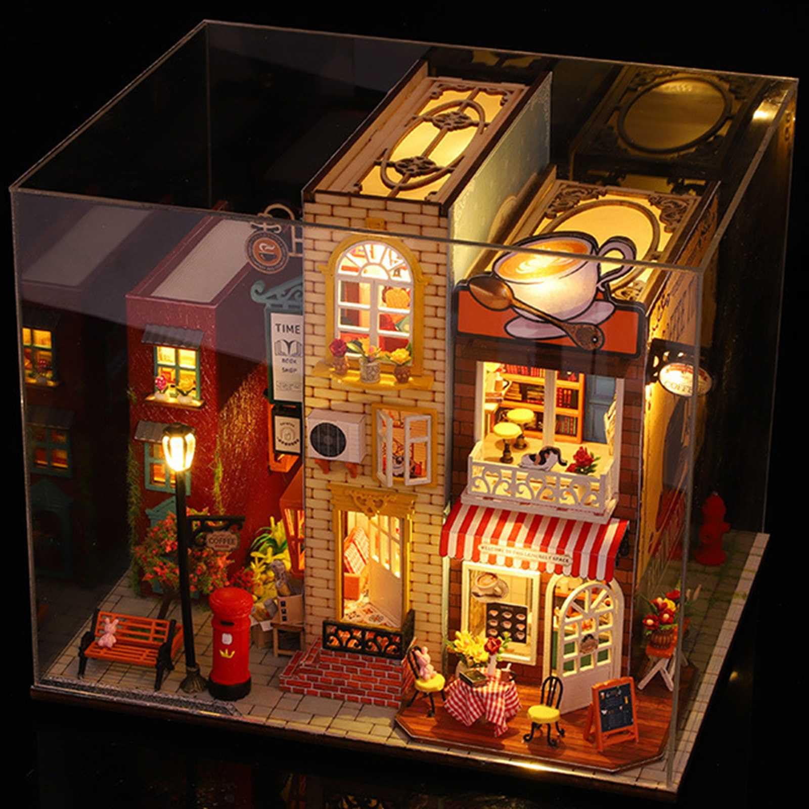 Model edukacyjny Miniaturowa biblioteka Zestaw do samodzielnego składania książek dla dorosłych, Drewniane puzzle 3D Bookend, Zestaw do budowania modeli domów z książkami Wstaw dekoracje ze światłem,