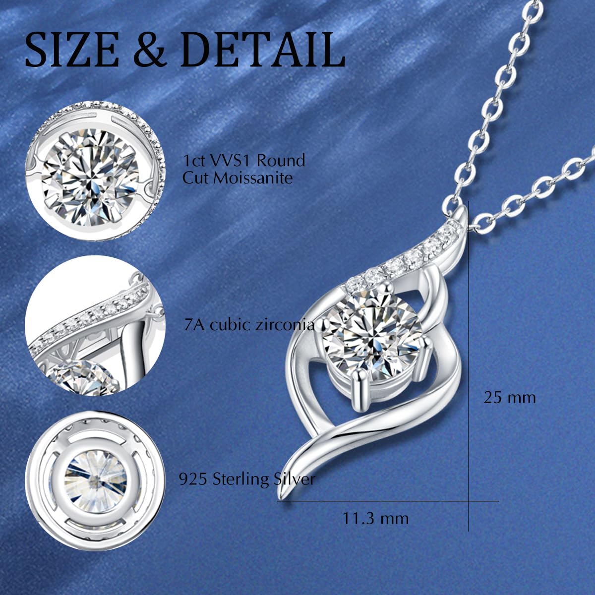 FANCIME 1 Karat Moissanite Kette Damen aus 925 Sterling Silber, VVS1 Reinheit D Farbe, Geschenk Schmuck für Damen Frauen Freundin Mama, Kettenlänge: 40+5 cm