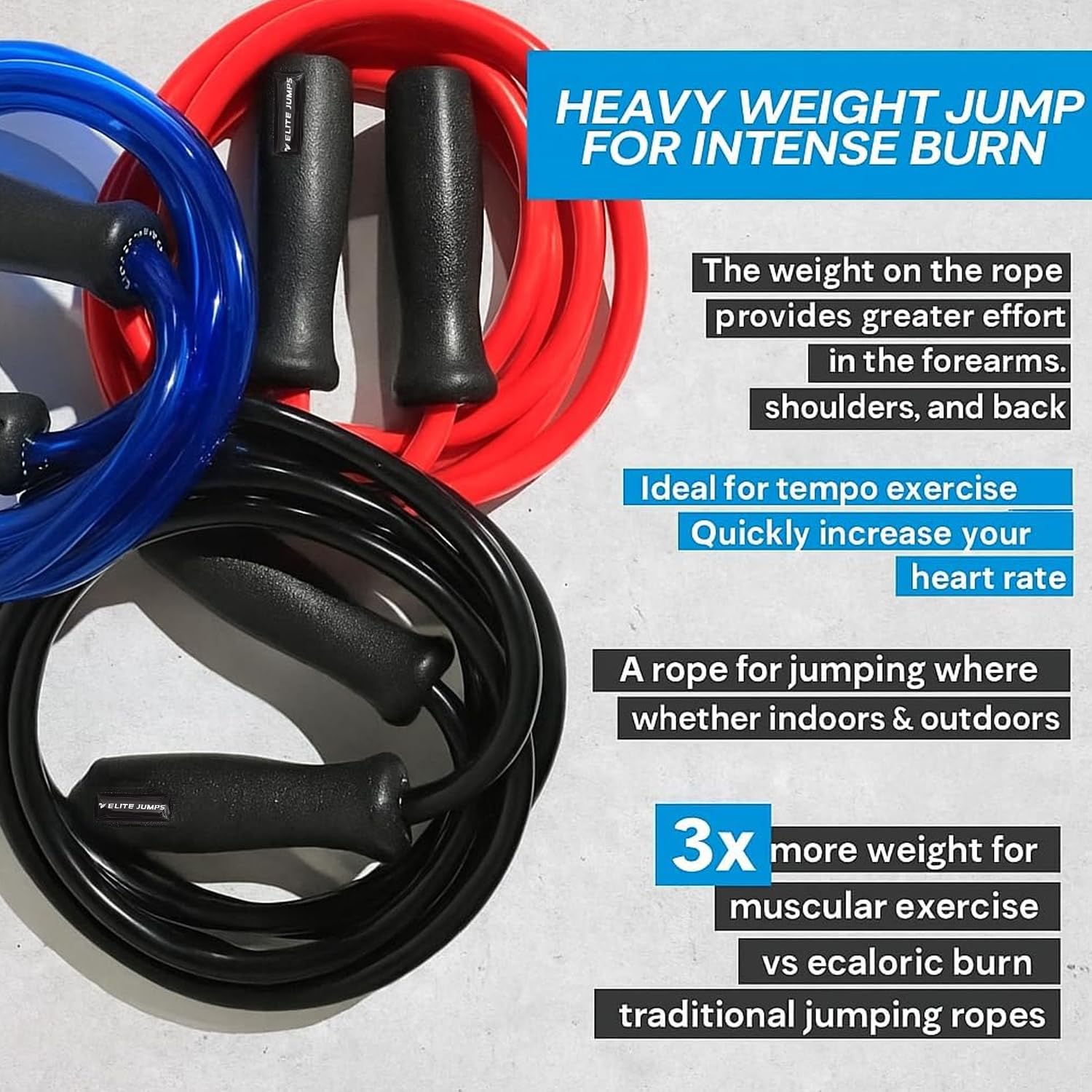 Elite Jumps Muay Thai 2.0 Corda Per Saltare Pesata Per Adulti – Corda Fitness In PVC Da Circa 590 G Con Cuscinetti A Sfera