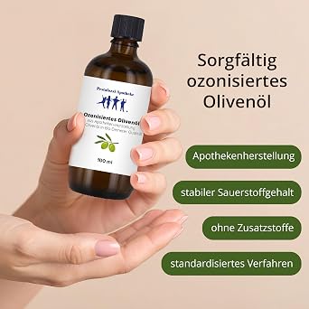 Ozonised Olive Oil 100 ml Pharmacy Production with Olive Oil in Organic Demeter Quality Cold Pressed for Skin
