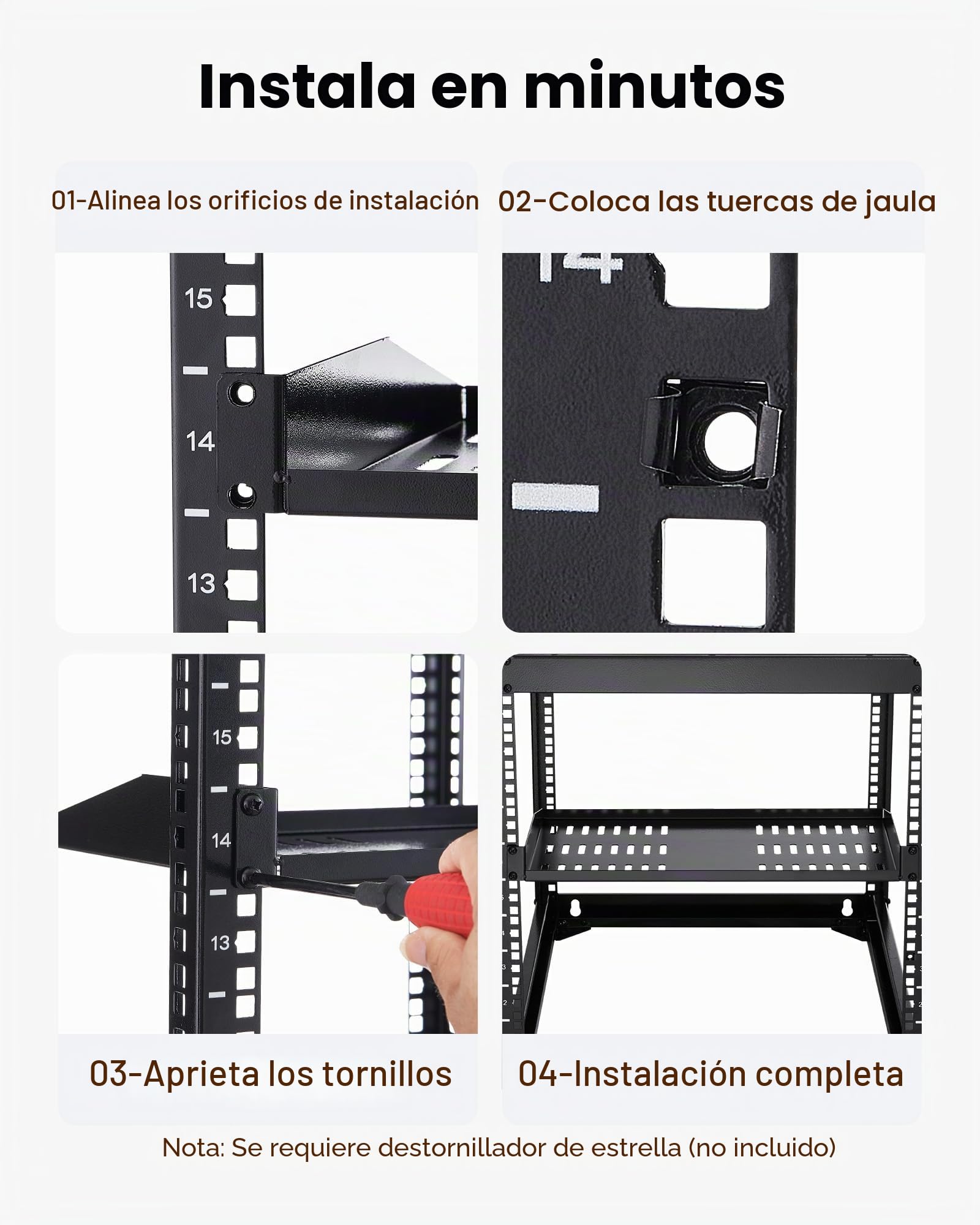 VEVOR Estante para Rack de Servidor de 1U, 4 Unidades, Capacidad de Carga Máxima de 22,68 kg, Ventilación en Voladizo, 25,4 cm de Profundidad, para Equipos de Red Informática con Gabinete de 48,26 cm