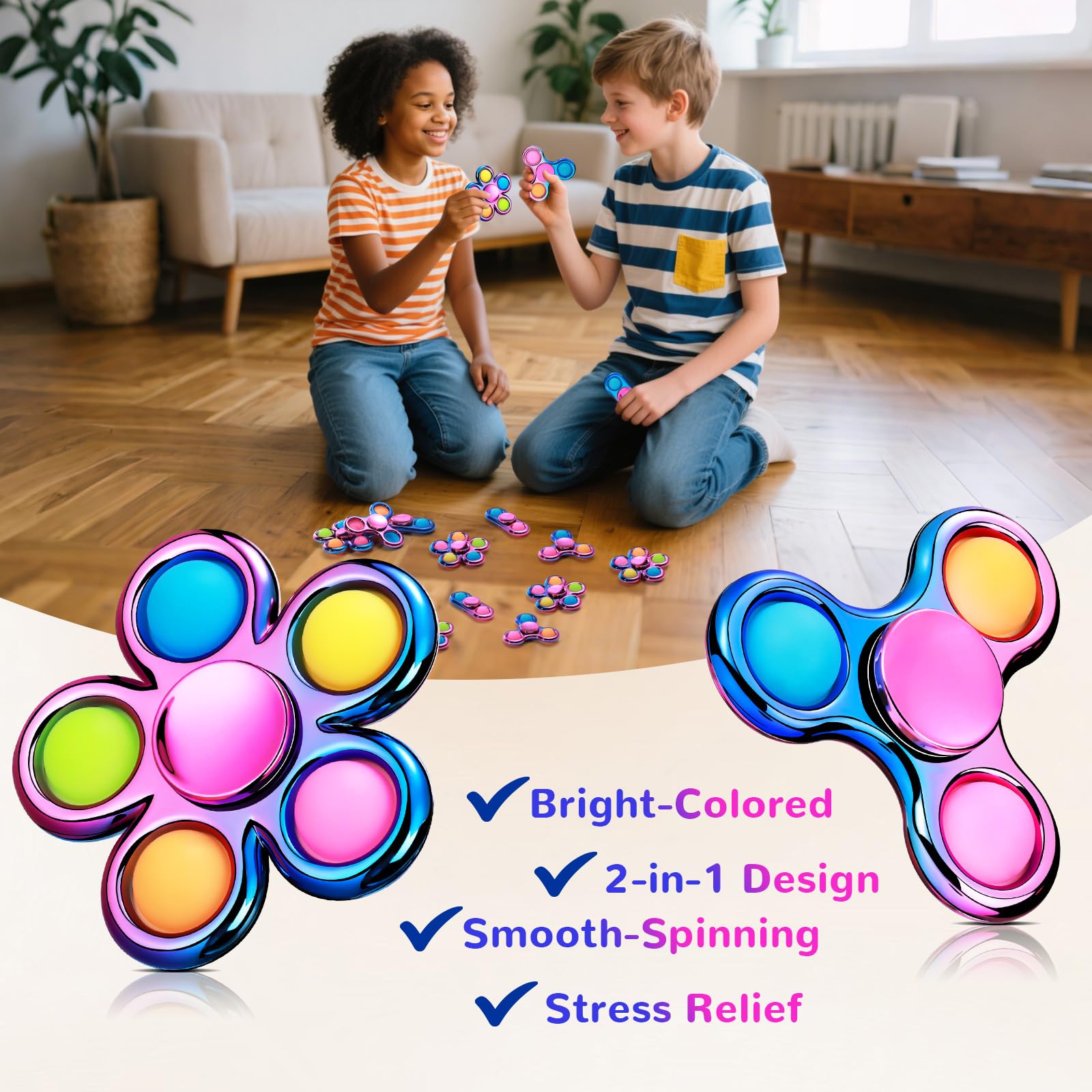 SCIONE Zestaw 3 Fidget Spinner Pop, Sensoryczna zabawka do ściskania bąbelków, pomaga w ADHD, lękach i stresie