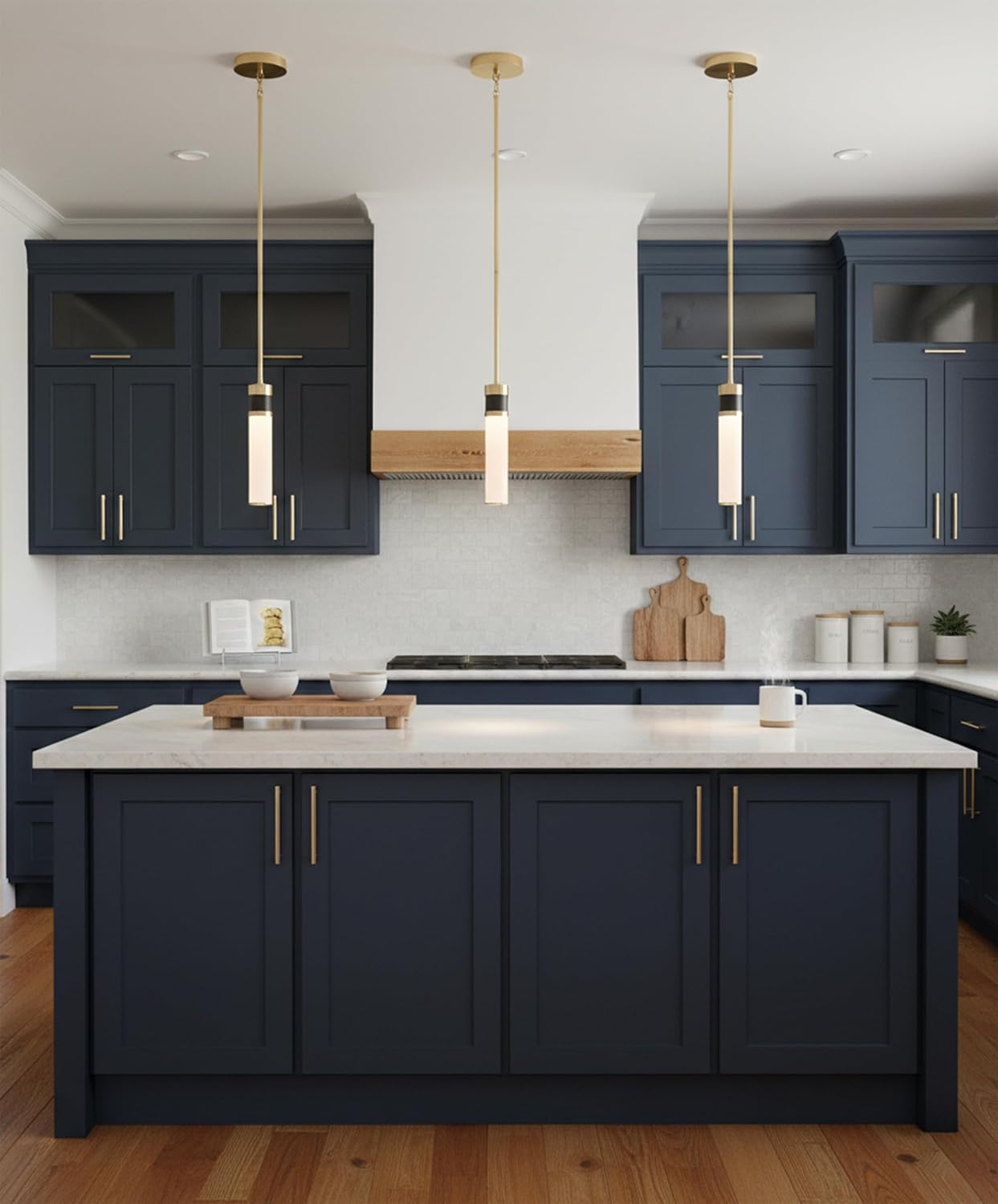 Savoy House 7-1643-1-143 ABEL Vintage Mid-Century Modern Mini-Pendant, Integrated LED 8 Watt, 14" H x 3" W, Matte Black & Warm Brass