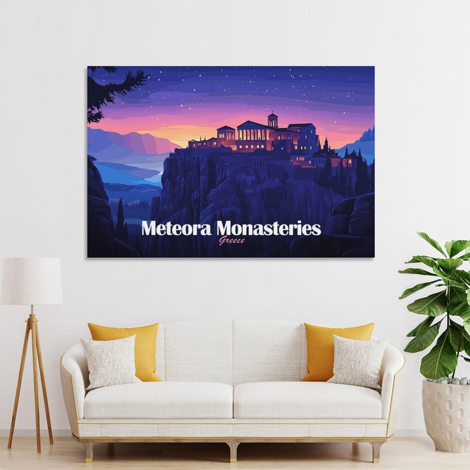 Junmoney Unframe-Style-4-2 Canvas Wall Picture Meteora Monasteries, Greece, Night Landscape, 20X30inch(50X75cm), For Bedroom, Lounge Or Dressing Area, Stylish Decor For A Restful Room Update