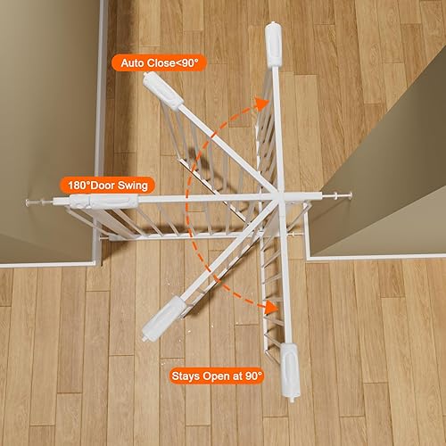 Miniatura 3 de Puerta extra ancha para bebé, puerta extra alta para perros, para escaleras, puertas, tensión de metal blanco, puertas de seguridad para mascotas