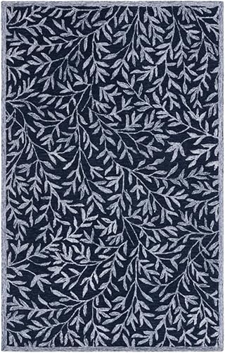 SAFAVIEH Jardin Collection - Alfombra decorativa de 3 x 5 pies, color azul marino y marfil, lana hecha a mano, ideal para zonas de alto tráfico en