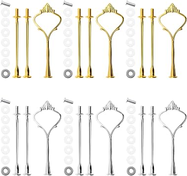 6 Sets Cake Stand Fittings, 32 cm 3 Tier Afternoon Tea Stands Handle Hardware Holder for Wedding and Party Making Resin Cupcake Dessert Platter Stand