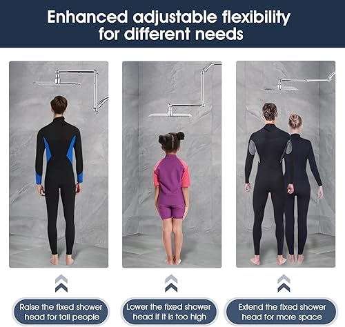 Miniatura 3 de PDPBath Brazo de extensión de ducha extensor de cabezal de ducha de latón macizo mejorado de 15 pulgadas altura ajustable extendida con conexión