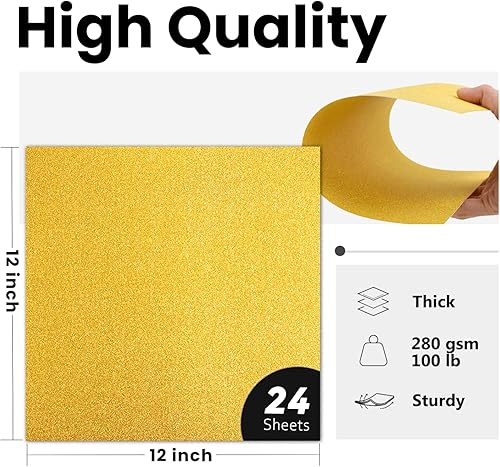 Miniatura 2 de Goefun - Papel de cartulina dorada con purpurina de doble cara  24 hojas de cartulina dorada de 12 x 12 pulgadas, 10.58 ozm110 libras para