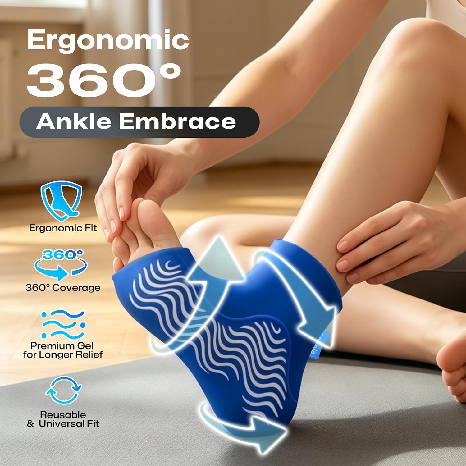 Ankle Ice Pack Wrap Cold Compression for Sprain & Swelling Relief | 3D ThermalLock Reusable Thick Gel Pad, Hot Cold Therapy for Foot & Heel Pain, Plantar Fasciitis, Achilles Tendonitis,Size M