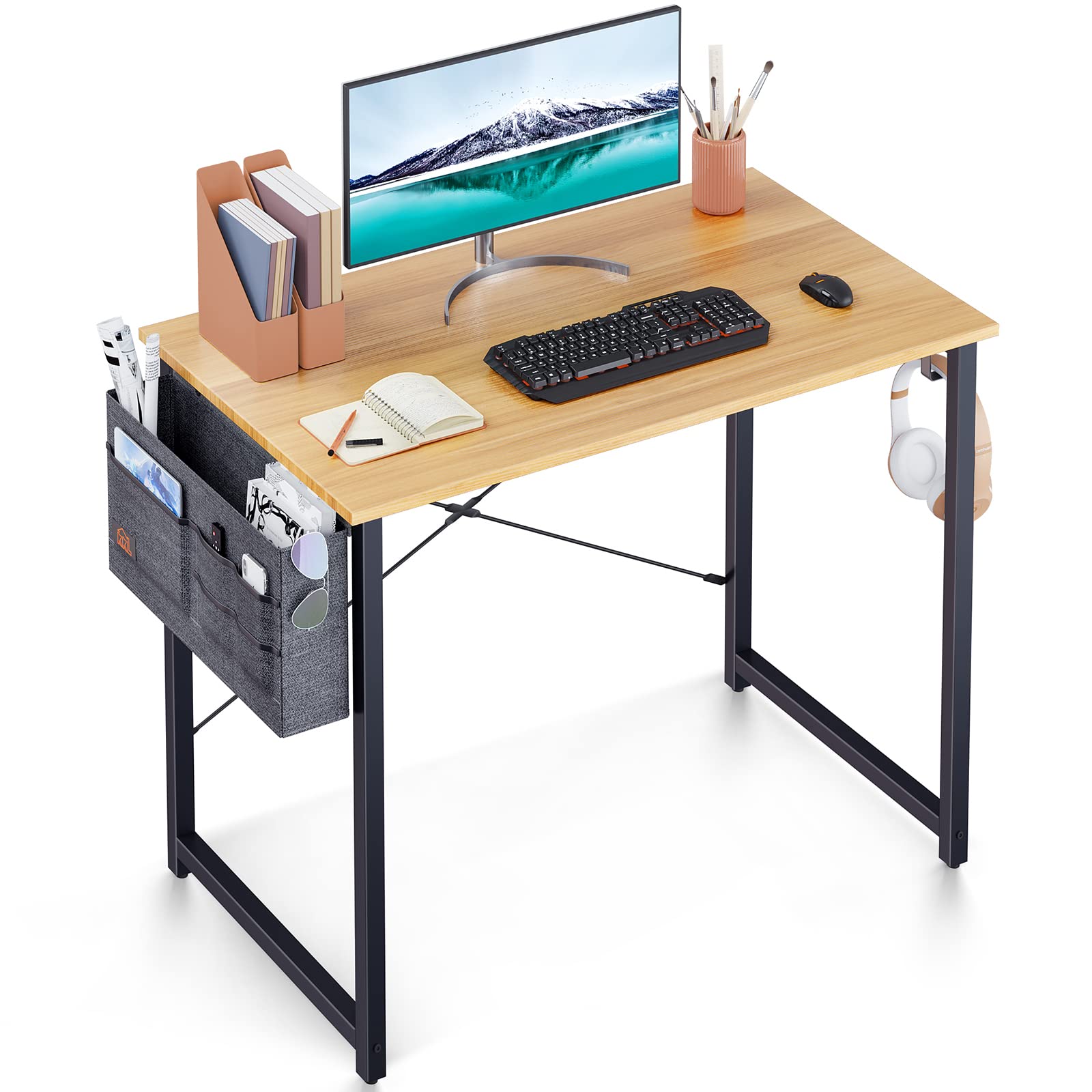 Amazon Kkl パソコンデスク Pcデスク 幅80cm 奥行50cm 高さ74cm 収納袋付き ワークデスク コンパクトデスク 机 在宅勤務 頑丈で組立簡単 勉強机 省スペース おしゃれ 収納 シンプルワークデスク モニターアーム取付対応 ナチュラル パソコンデスク 文房具 オフィス用品