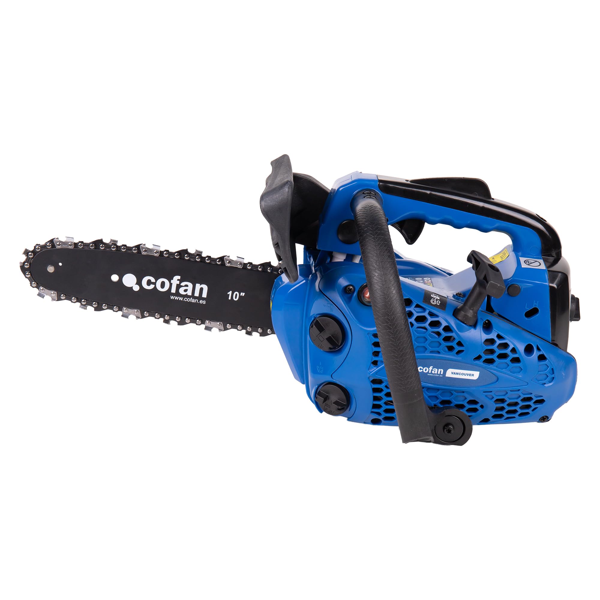 Cofan Motosierra de poda de gasolina | Motor de 2 tiempos | Espada de 10" | 25,4 cc | Potencia: 0,9 CV | Sistema antivibración
