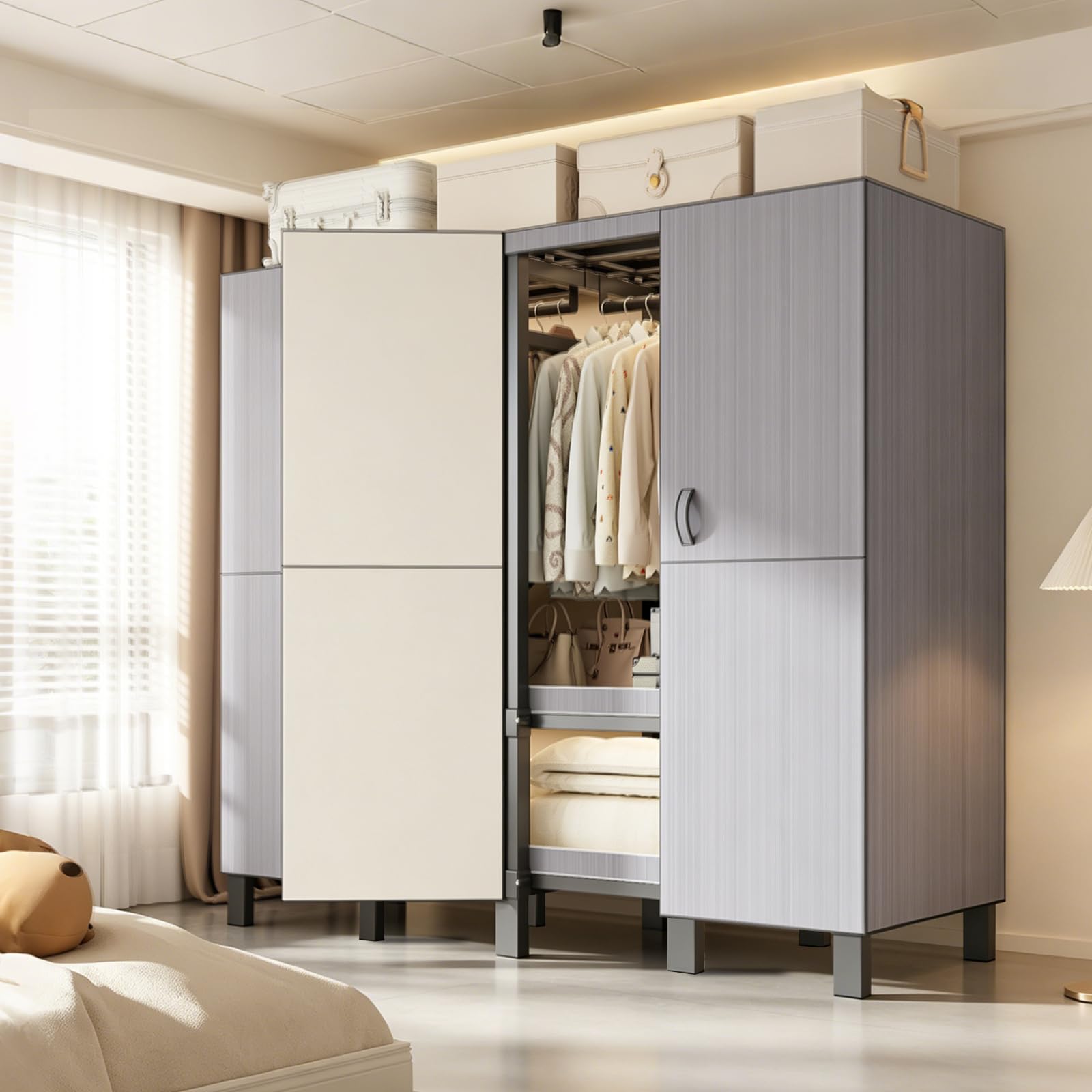 Rvtjy 125cm Heavy Duty Portable Wardrobe Closets with Magnetic Door