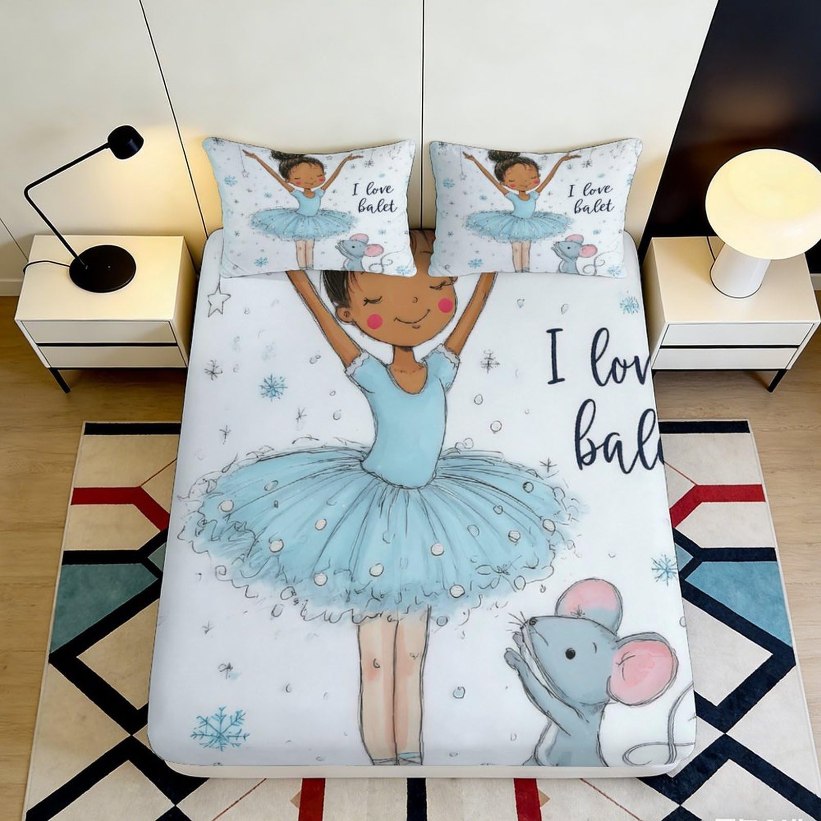 3D Printed Ballerina Fitted Sheet Microfiber Deep Pocket Bedroom Bedding for Adults Teens Ballerina Mattress Fitted Cover Washable Non-Slip 140x200x25cm