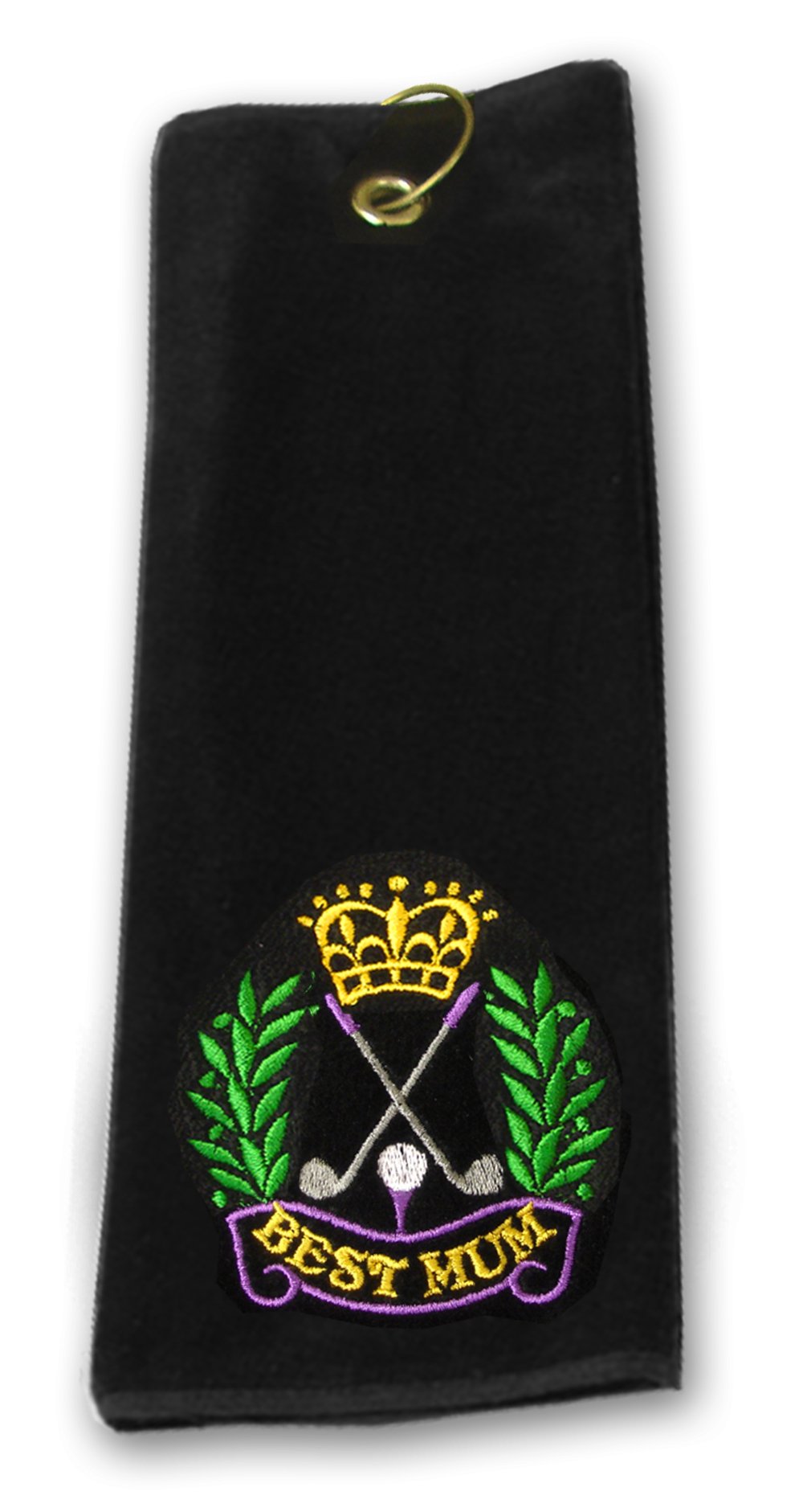 Tri-Fold Black Golf Towel with Embroidered Crest (BEST MUM)
