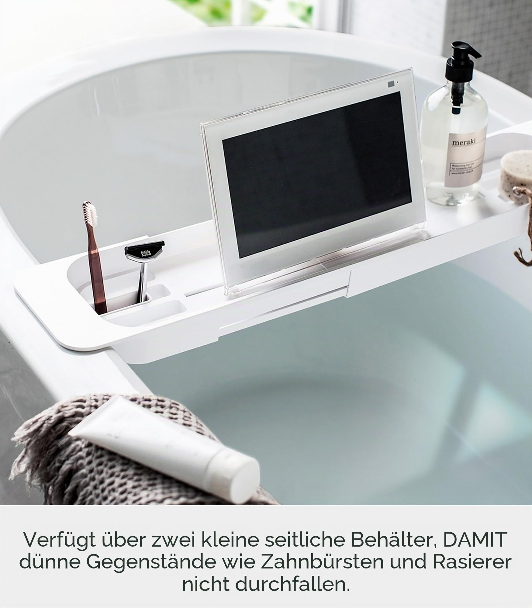 Yamazaki 3546 Tower Extendable Bathtub Tray, White, ABS Resin, 57.575 x 15.5 x 4.5 cm