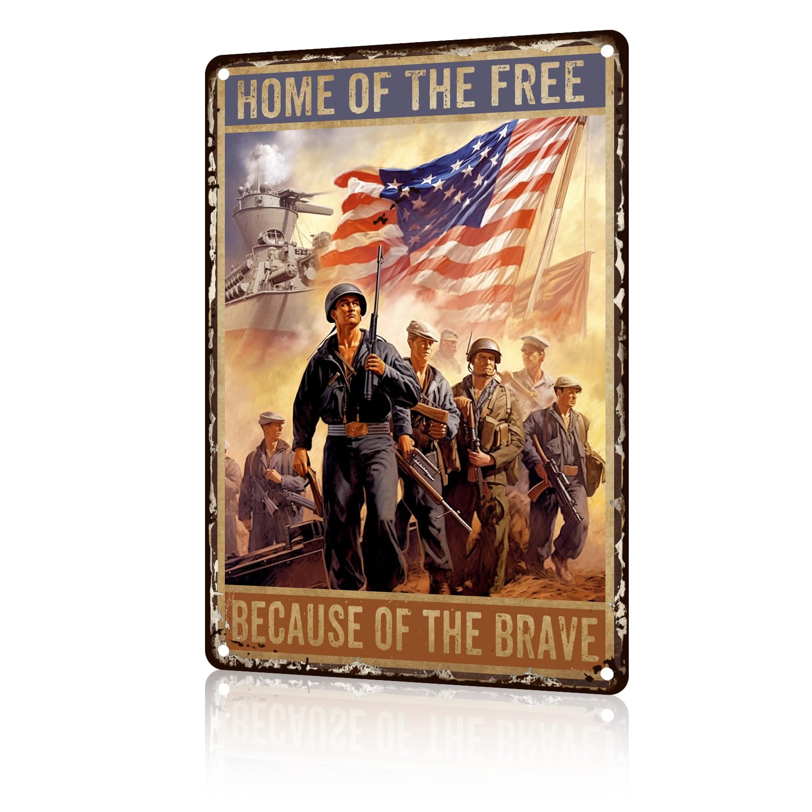 Anceky Home of The Free Because Brave Tin Signs Retro Metal Sign Aluminum Sign Wall Decor for Garage Coffee Bar Pub Living Room Home 12×16 Inch