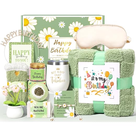 Suhctuptx Presentes De Aniversário Para Mulheres, 12 Peças Cesta Presente Feliz Conjunto Exclusivo Com Ideias Relaxar, Caixa Cobertor, Sua Mãe, Melhores Amigas, Irmã, Colega Trabalho, Amizade