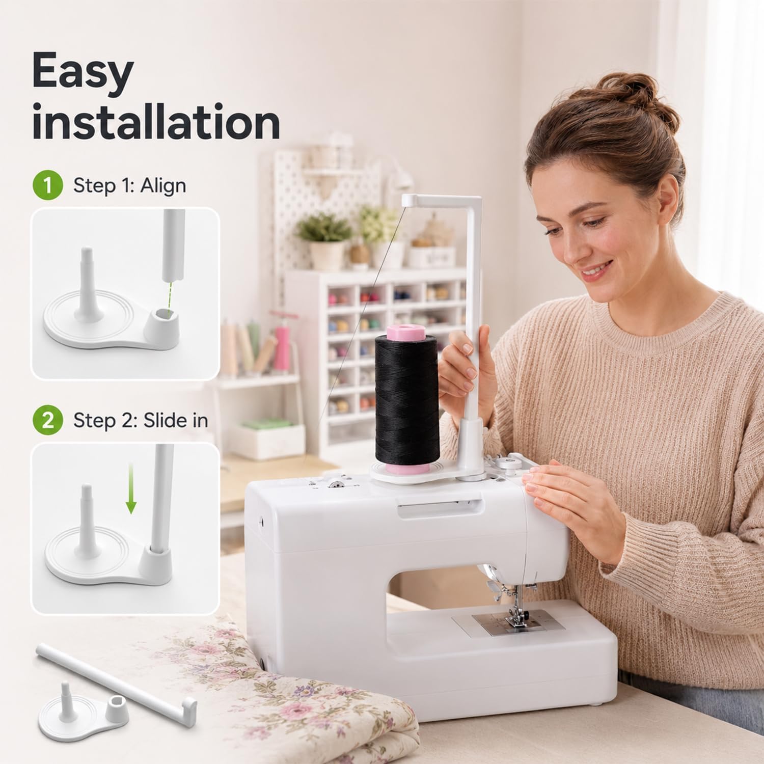 Large Capacity Thread Spool Stand, White Thread Holder for Sewing Machine