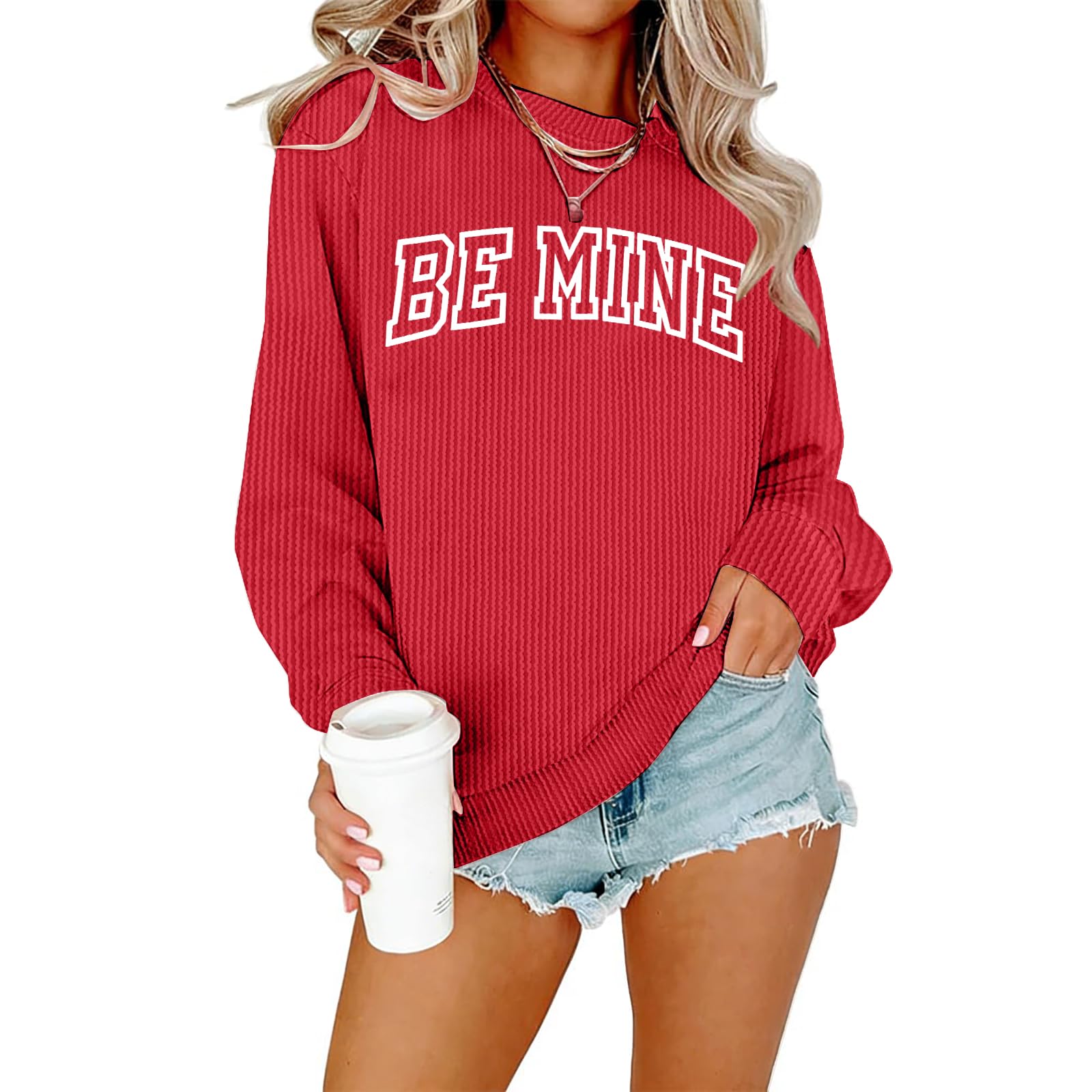 Valentine's Day Sweatshirt for Women: Heart Shirt Casual Lightweight Long Sleeve Red-be Mine, XL-image-32