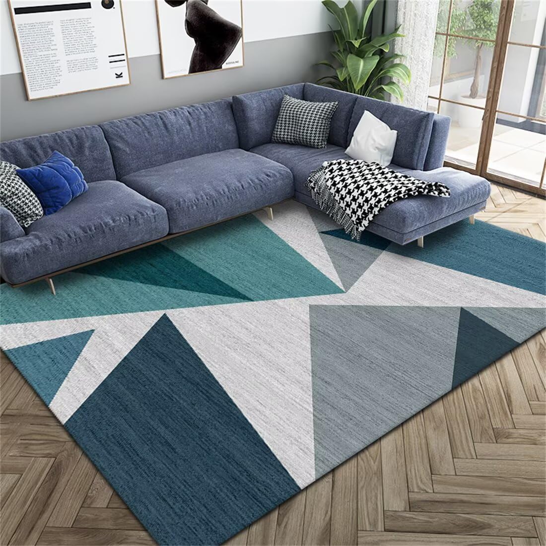 Tapis de Porte d'entrée extérieur Motif géométrique Moderne Bleu Gris
