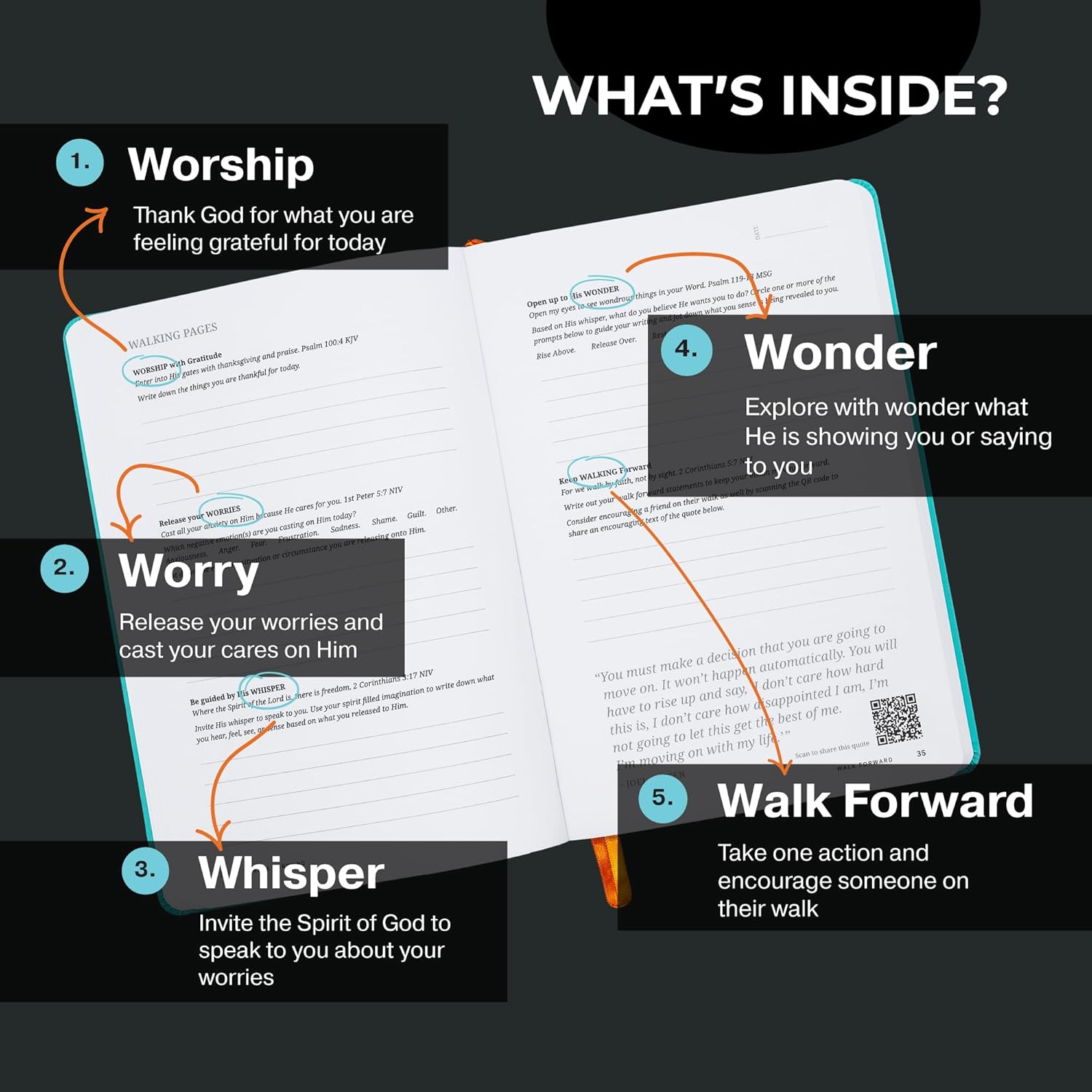 The Walk Forward Journal – (Black) A 60-Day Daily Journal for Spiritual, Emotional, and Personal Growth – Reflection, Mindfulness & Inspiration – Daily Affirmations and Goal-Setting – Undated Life Planner for Women & Men
