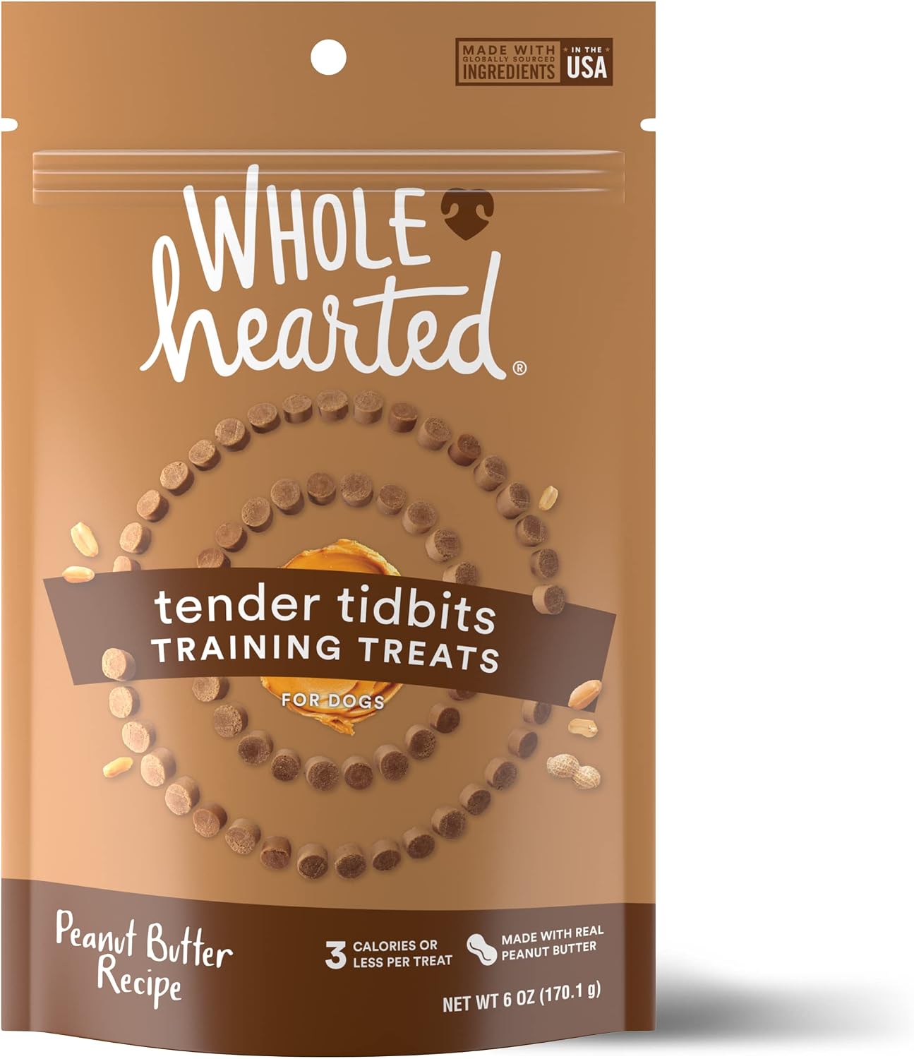 WholeHearted Grain-Free Tender Tidbits Peanut Butter Recipe Dog Training Treats, 6 oz.