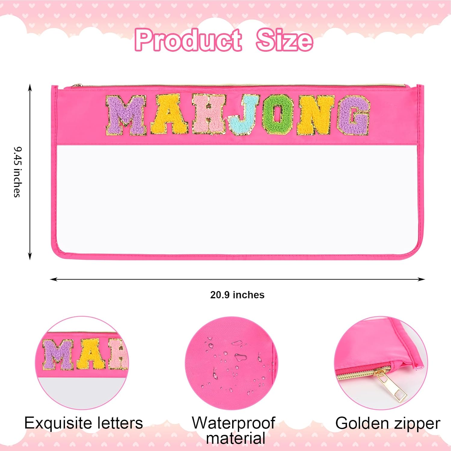 Mahjong Bag - 20.9 x 9.45 Inches, Clear Mahjong Tile Bag, Storage Case for American Mahjong Set & Accessories, Clear Handbag, Ideal Gift for Mahjong Lovers (Case Only)