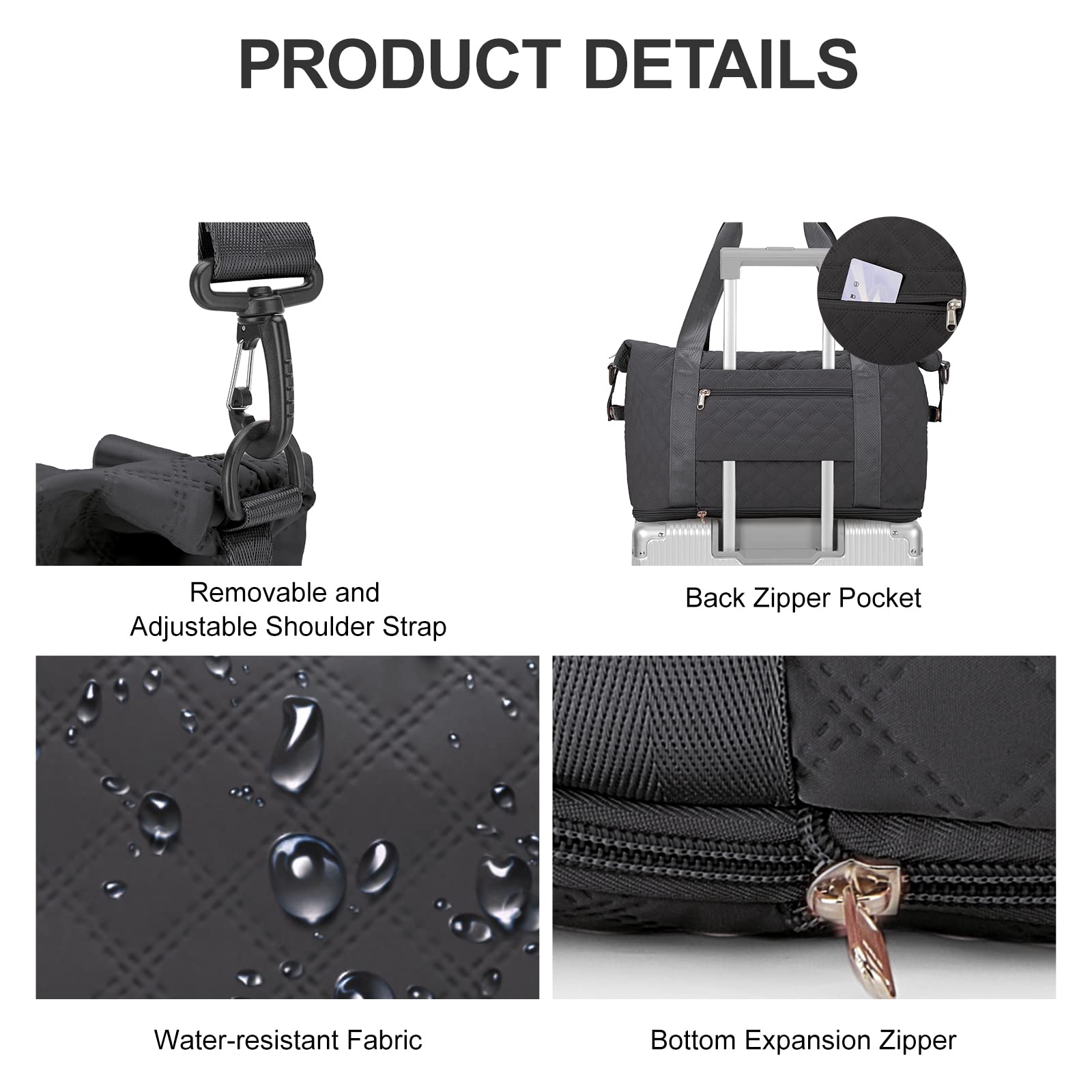 Reisetasche Damen Sporttasche 40x20x25 Ryanair Handgepäck Tasche Weekender Bag Schwimmtasche Wasserdicht Travel Bag Duffle Bag Fitnesstasche Trainingstasche Frauen für Reise Gym,B3-Schwarz grau - 5