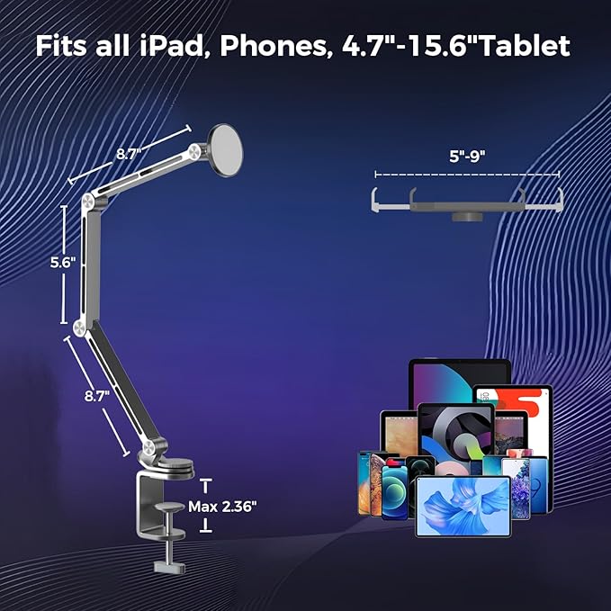 Soporte magnético para iPad y tablet, ajustable 360°, pinza de mesa miniatura 5