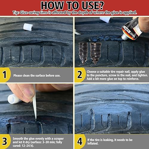Miniatura 3 de Kit de pegamento para reparación de neumáticos, paquete de 2 unidades de 0.3 fl oz (0.3 onzas líquidas), pegamento para tapones de neumáticos con 8